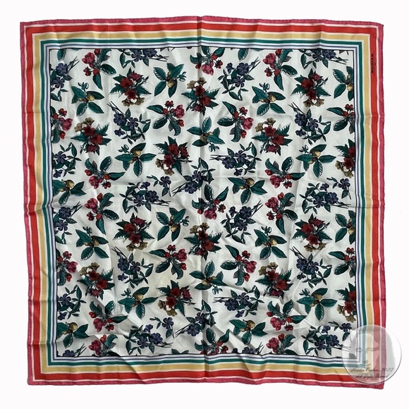 Rodier Scarf Shawl Silk Twill Graphic Floral Print 34in Vintage 80s - Picture 1 of 9